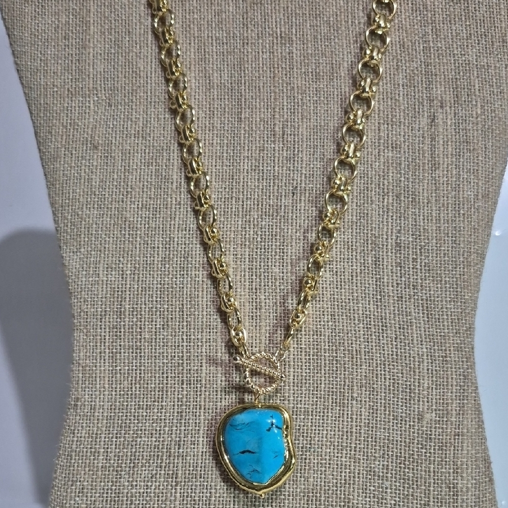 Gold Chain Necklace with Turquoise Pendant - Women Jewelry